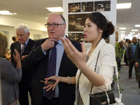 : Alan Davey, Chief Executive of Arts Council England admires the work of Anna Deng, BA (Hons) Interior Design.. Link to View the pictures.