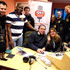 From left, Dominic Dunn and Maurice Dezou with Teesside University students from Click radio in the Community Voice FM studio.