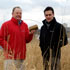Dr Richard Lord, left, with his research associate Richard Green at a brownfield reed canary grass trial site near the (River) Tees Barrage. Richard is holding a biomass briquette (a renewable alternative to fossil fuels like coal which is made from harvested grass).