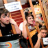 Click radio presenters Ben Harker, Lucy Reeves and Tom Anstiss during their 24 hour broadcast.