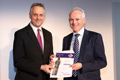 Darlington campus director Nigel Evans, pictured right, accepting the Putting Darlington on the Map award from Northern Echo editor Peter Barron