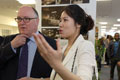 : Alan Davey, Chief Executive of Arts Council England admires the work of Anna Deng, BA (Hons) Interior Design.
