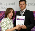 Daniel Whittaker, Middlesbrough College, winner of Passport Pride Award for Computing with Matt Cousins, Johnson Matthey Catalysts