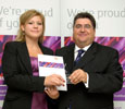 Jordan Grylls, Hartlepool Sixth Form College, winner of Passport Pride Award for Science, Sustainability & the Environment with Dimitrios Nicolaou, Assistant Dean, School of Science & Technology (on behalf of Sabic Petrochemicals)