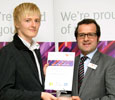 Ross Crump, Hartlepool Sixth Form College, winner of Passport Pride Award for Business, Accounting & Marketing with Noel Dennis, Principal Lecturer, Teesside Business School (on behalf of PD Teesport)