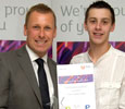 Lewis Bunn, Prior Pursglove College, winner of Passport Pride Award for Animation, Games & Computer Graphics with Martin Pout, Assistant Dean, School of Arts & Media (on behalf of Animex)