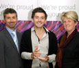 Daniel Goodchild, Carmel RC College with Dr Adrian Frank, Assistant Director of Sixth Form and Celia Bone, Head of Psychology & Sociology, also from Carmel RC College