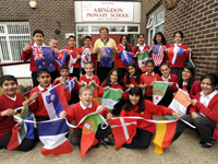 Assistant Headteacher Lynne Pritchard with the pupils from Abingdon Primary School. Assistant Headteacher Lynne Pritchard with the pupils from Abingdon Primary School.