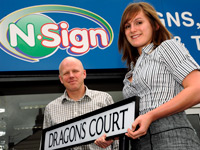 Becky Wood with N-Sign’s Managing Director Alun Pearson. Becky Wood with N-Sign’s Managing Director Alun Pearson.