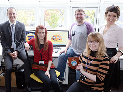 L-R: Detective Sergeant Martin Wilson, Kayleigh Stevens (Assistant Producer), Tim Brunton (Senior Lecturer and Animation Producer), Rose Gibbin (Animator) and Siobhan Fenton (Associate Dean). L-R: Detective Sergeant Martin Wilson, Kayleigh Stevens (Assistant Producer), Tim Brunton (Senior Lecturer and Animation Producer), Rose Gibbin (Animator) and Siobhan Fenton (Associate Dean).