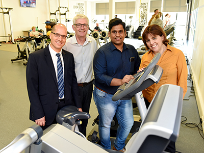 Dr Peter van der Graaf, Martin Jenkins, Dr Murali Subramanian and Dr Liane Azevedo.. Link to Bump to Buggy project will help new and expectant mothers to stay active.