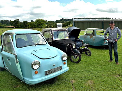 Simon McKeown, with some of his collection of invalid carriages . Link to Hidden history of the invalid carriage continues to be uncovered.