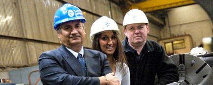 Teesside graduate Sara Zarei, centre, with Professor Farhad Nabhani, left, and David Ford, Production Manager at Stanley Vickers Ltd.. Link to Winning ways at Teesside University.
