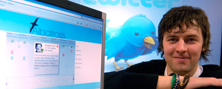 Teesside University computing student Alex Milburn. Link to Become a Twitter time-traveller at ExpoTees.