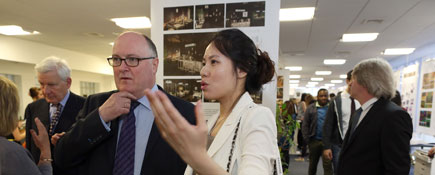 : Alan Davey, Chief Executive of Arts Council England admires the work of Anna Deng, BA (Hons) Interior Design.. Link to Creative arts week is launched by Arts Council Chief Executive .