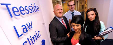 Law lecturer Andrew Perriman, left, with students Harri Singh and Helen Peebles and Mark Simpson, Dean of the University’s School of Social Sciences, Business & Law.. Link to Free advice in family law cases.