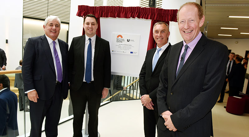 From left - Teesside University Chancellor Paul Drechsler CBE; Tees Valley Mayor Ben Houchen; Teesside University Vice-Chancellor Professor Paul Croney; Steve Bagshaw, Chief Executive Officer of FujiFilm Diosynth Biotechnologies.. Link to Game-changing National Horizons Centre is a powerhouse for the UK bioeconomy .
