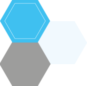 Three hexagons of differening whites and blues attached in a 'v' shape