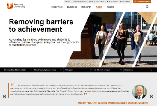 Disability section at Teesside University website 