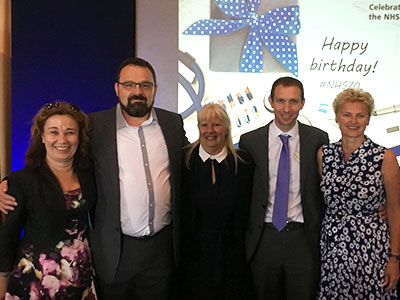 L-R: Hilary Garrett (Deputy Chief Nursing Officer for England), Christopher Bradshaw, Margaret Kitching (Chief Nurse NHS England and NHS Improvement), Matthew van Loo (Senior Lecturer and Programme Leader), Ruth Holt (Director of Nursing NHS England).. Link to View the pictures.