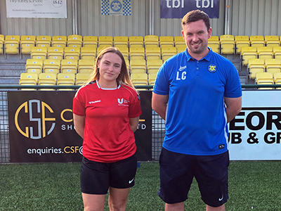 Harriet Dryden, President Activities at Teesside University Students’ Union and Liam Cox, Head Coach at Stockton Town FC. Link to View the pictures.