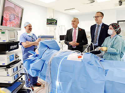 Vice-Chancellor and Chief Executive Professor Paul Croney OBE, and Professor Mark Simpson, Pro Vice-Chancellor (Learning and Teaching) receiving a tour of BIOS.. Link to View the pictures.