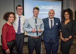 Zoulika Lamamra, Senior Lecturer in Marketing & Public Relations, with challenge winners Charlie Williams, Adam Dalton and Mark Harrison, and Femi Waters-Ajisafe, Principal Lecturer in Marketing and Recruitment. 