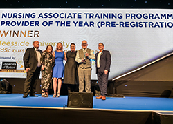 Receiving the award for Nursing Associate Training Programme Provider of the Year (pre-registration)