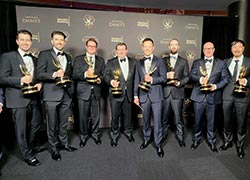 Nick Marshall, pictured far left, with some of the Emmy winning team