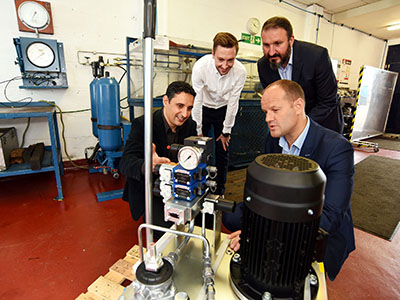 Dr Osama Alaskari, James Griffiths, Dr Ruben Pinedo-Cuenca and Ian Duffew at Industrial and Marine Hydraulics. Dr Osama Alaskari, James Griffiths, Dr Ruben Pinedo-Cuenca and Ian Duffew at Industrial and Marine Hydraulics.