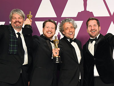Oscar winners, from left, Ian Hunter, Tristan Myles, Paul Lambert, JD Schwalm