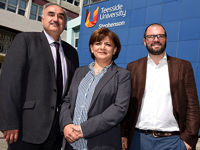 Research team members Professor Nashwan Dawood, Dr Huda Dawood and Dr Sergio Rodriguez. Link to Project to empower businesses to increase energy savings.