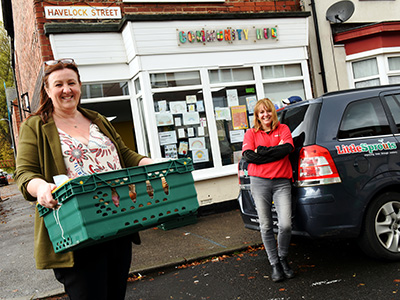 Rebecca Walters, Senior Lecturer in Education in the University’s School of Social Sciences Humanities & Law, with Debbie Fixter, co-founder and manager of Thornaby based Little Sprouts.
