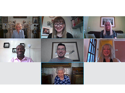 PhD student Anderson Akponeware, (pictured middle row, left) during the video call.