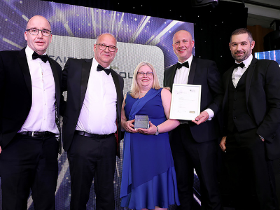 Left to right: Neil Matthias – Wates Construction, David Gardner – Faithful & Gould, Jill Thompson, -Teesside University, David Wingfield – Wates Construction, Nick White – Wates Construction. Link to Teesside University celebrates winning Client of the Year.