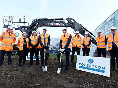 Garry Hope, regional managing director, Robertson Construction North East, Dr Jo Heaton-Marriott and Professor Nashwan Dawood from Teesside University, Tees Valley Mayor Ben Houchen, Teesside University Vice-Chancellor and Chief Executive Professor Paul Croney OBE, Malcolm Page, Paul Booth CBE,  Professor Steve Cummings and Darren Vipond.