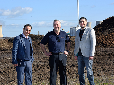From left to right: Dr Sina Rezaei Gomari , Director of Studies; Peter Scott, Director of Scott Bros Ltd and Mardin Abdalqadir, Post-graduate researcher.. Link to Making artificial soil to enhance natural carbon sequestration .