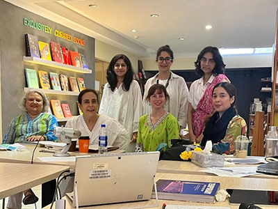 Editing Women participants at The Last Word bookshop, Lahore. (Left to right) Front row - Niilofur Farrukh, Mehvash Amin, Madeline Clements and Afshan Shafi; Back row - Maham Khan, Mina Malik, and Emil Hasnain.. Link to Editing Women participants at The Last Word bookshop, Lahore. (Left to right) Front row - Niilofur Farrukh, Mehvash Amin, Madeline Clements and Afshan Shafi; Back row - Maham Khan, Mina Malik, and Emil Hasnain..