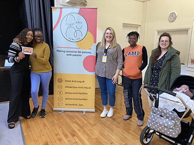 Parents at a Close-Knit focus group with project worker Helen Sankey (3rd from left).. Link to Creating educational tools for baby brain development.