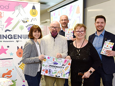 Pictured front from left, Leanne Cullen of Waterstons, Richard’s parents Rod and Wendy, Daniel Halliday of Waterstons and back, Darren Abbott, Teesside University. Link to Student challenge inspired by Teesside University graduate.