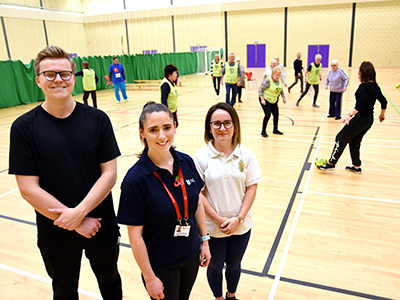 (left to right) Callum Bradford, Professor Samantha Harrison and Dr Kirsti Loughran. Link to Exploring the benefits of walking football for people with chronic breathlessness .