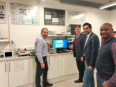 From left - Dr Ruben Pinedo-Cuenca, Business Innovation Manager; Dr Maher Al-Greer, Associate Professor in Power Conversion and Advanced Control; Dr Imran Bashir, Senior Lecturer in Instrumentation & Control Engineering; Dr Musbahu Muhammad, Lecturer in Electronics & Control Engineering.