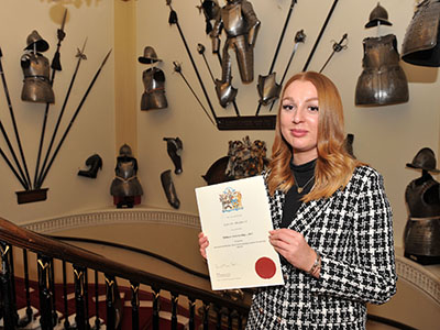 Lauren Skidmore at the Armourer’s Hall in London after it was announced that she is the latest Millman Scholarship recipient