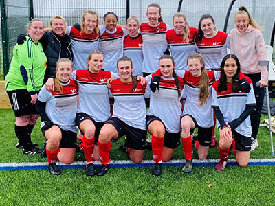 Teesside University women’s football team. Link to Teesside University footballers secure sporting success.