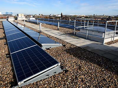 Solar panels on the University's Cornell Quarter