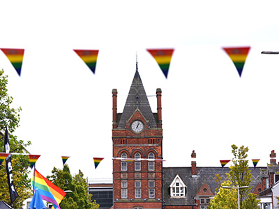 Pride flags. Link to Teesside University proud to host Pride.