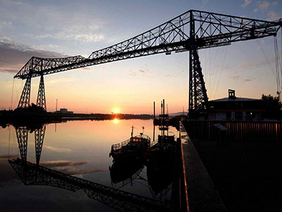 The Tees Transporter Bridge. Link to Tackling the cost-of-living crisis together.