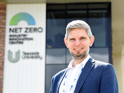 Professor Dawid Hanak at Teesside University's Net Zero Industry Innovation Centre. Link to Teesside University secures funding for groundbreaking research in waste-to-energy.