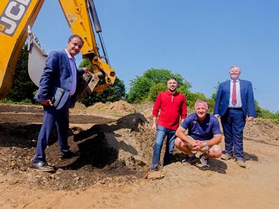 L-R: Dr Sina Rezaei Gomari, Mardin Abdalqadir, Peter Scott and Bob Borthwick at the carbon sequestration research site. Link to Recycled clay could hold the answer to reducing C02 emissions, Teesside University study reveals.