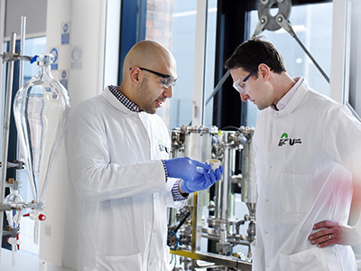 Members of the Teesside University Fermochar team, Dr Omar Aboelazayem (left) and Professor David Hughes (right).. Link to Supporting a circular economy for the biomanufacturing industry.
